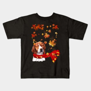 Maple Leaf Beagle Fall Hello Autumn Gift Kids T-Shirt